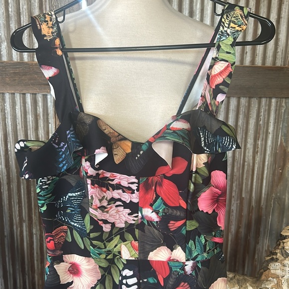 H&M Black Floral Jumpsuit with Spaghetti Straps and Ruffle - Picture 2 of 12
